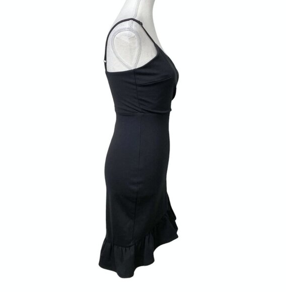 NWT LULUS SEALED WITH A KISS BLACK BODYCON SLEEVELESS V-NECK RUFFLE MINI DRESS - Picture 5 of 11